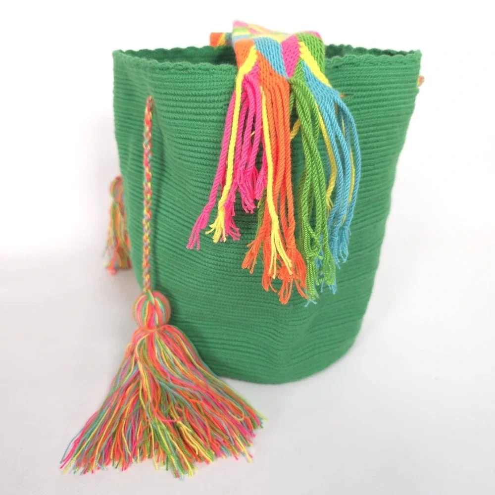 Colombian Large‎ Handmade Wayuu Mochila Bag Solid Casual Top Quality Green Multi